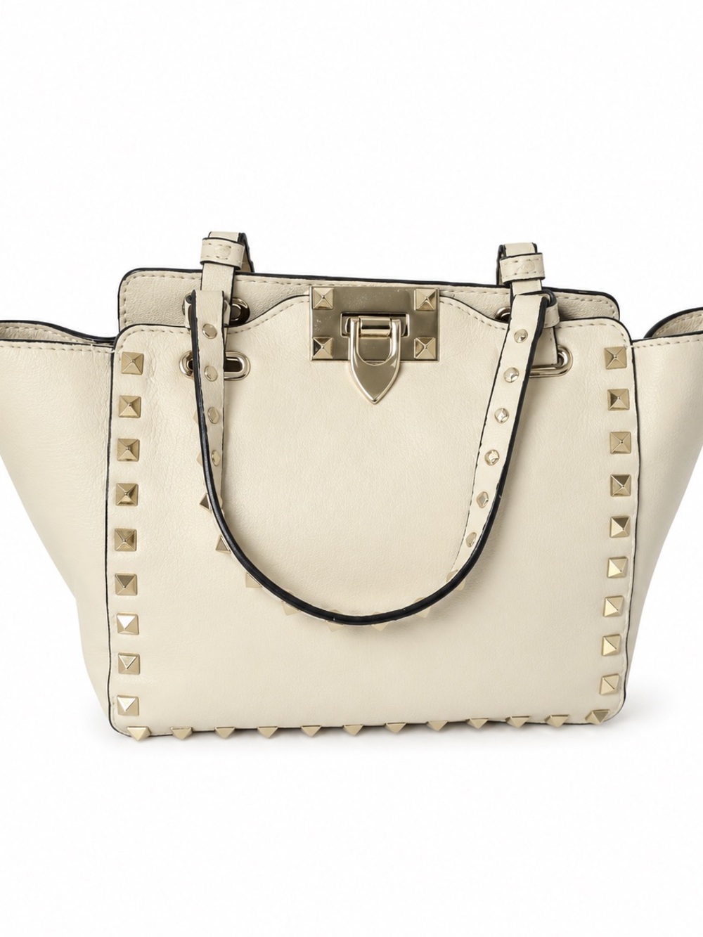 Valentino Garavani Cream Studded Tote with Gold Hardware